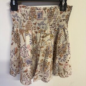 Boho Floral Smocked Waist Mini Skirt - Cream